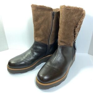 Clarks Okemo Sienna Ankle Boots Brown Leather/Suede Wedge Platform Women’s Sz 10
